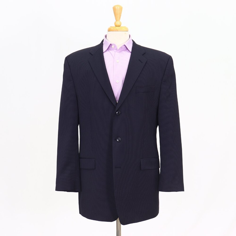 Calvin Klein 44L Navy Blazer Sport Coat Jacket 3-Button Stripe Y045